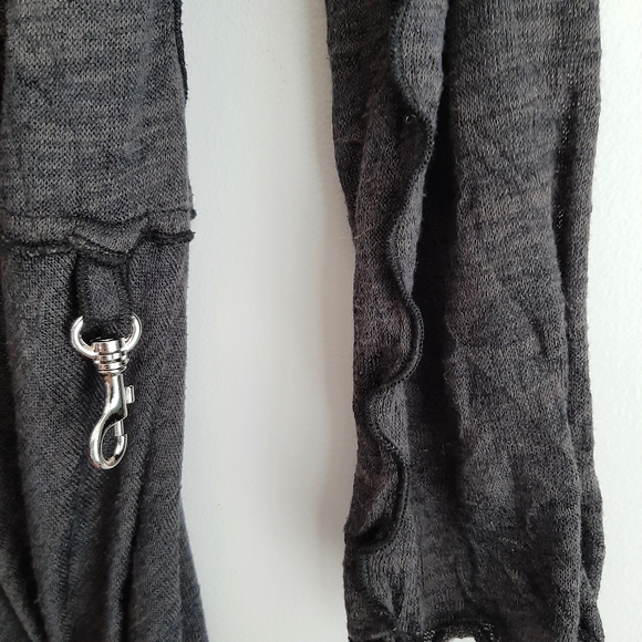 🍒 Open Front w/ Tie Long Fine Knit Cardigan Asymmetric Hem Grey Sz L - Picture 8 of 13